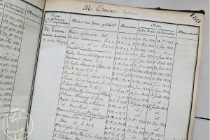 Page d'un registre de prêt du XIXe siècle de la Bibliothèque de la Sorbonne