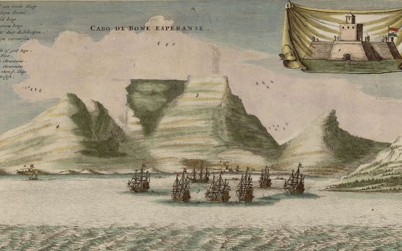 Estampe représentant le Cap de Bonne Espérance au XVIIe siècle
