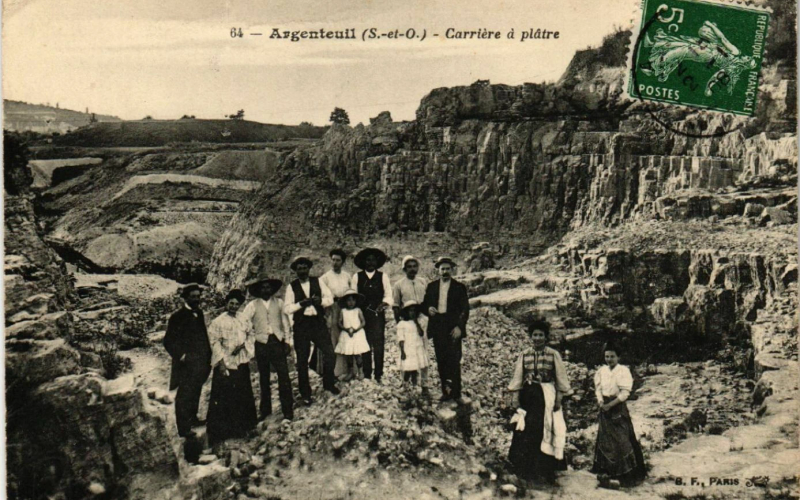 Carte postale de la carrière à plâtre d'Orgemont, 1908