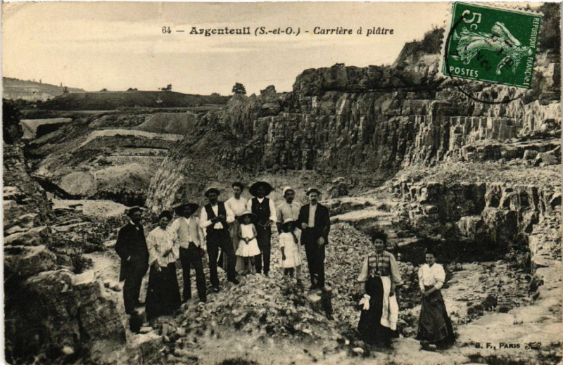 Carte postale de la carrière à plâtre d'Orgemont, 1908