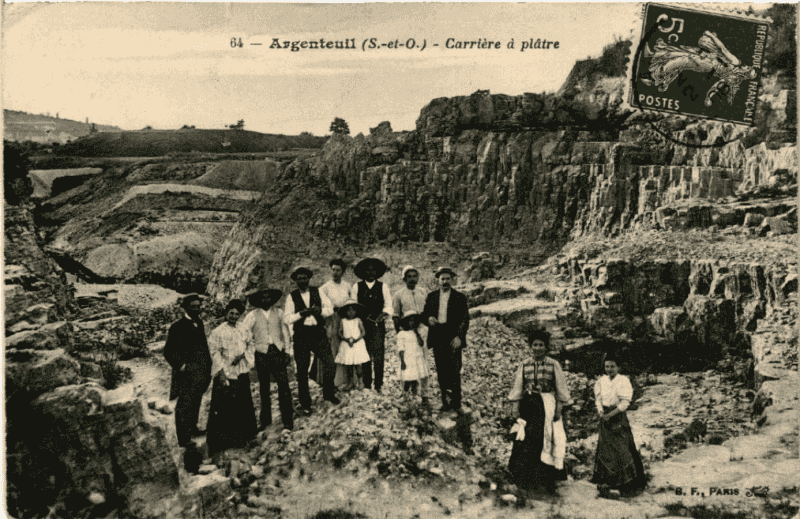 Carte postale de la carrière à plâtre d'Orgemont, 1908