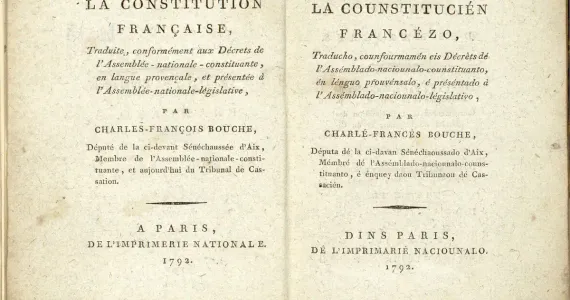 Double page de la Constitution française de 1792 traduite en provençal