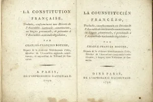 Double page de la Constitution française de 1792 traduite en provençal