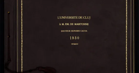 Couverture de l'album photographique offert à Emmanuel de Martonne par l'Université de Cluj en 1930