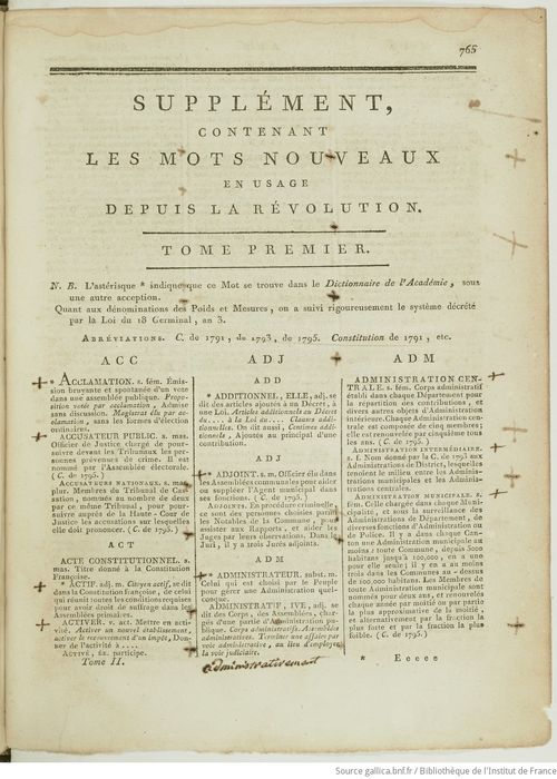 Supplément au Dictionnaire de l'Académie (1798)
