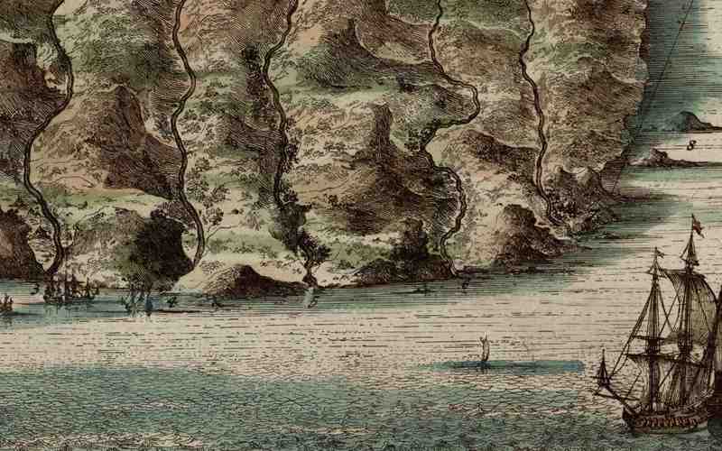 Estampe représentant l'île de Sainte-Hélène dans l'océan Atlantique