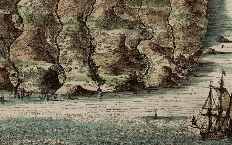 Estampe représentant l'île de Sainte-Hélène dans l'océan Atlantique