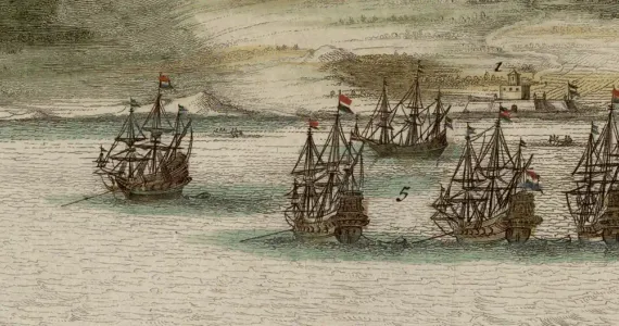 Détail d'une estampe du Cap de Bonne Espérance par Jacob van Meurs