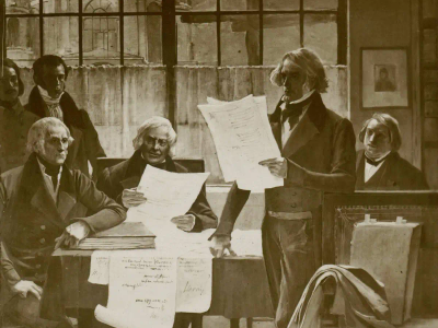 Peinture ornant le péristyle du premier étage de la Sorbonne, représentant les professeurs républicains