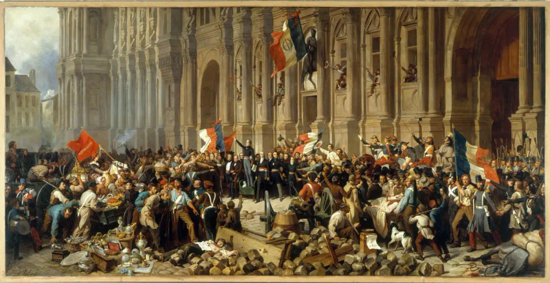 Lamartine devant l'hôtel de ville de Paris le 25 février 1848 refuse le drapeau rouge (1848), par Félix Philippoteaux