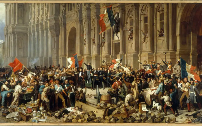 Lamartine devant l'hôtel de ville de Paris le 25 février 1848 refuse le drapeau rouge (1848), par Félix Philippoteaux