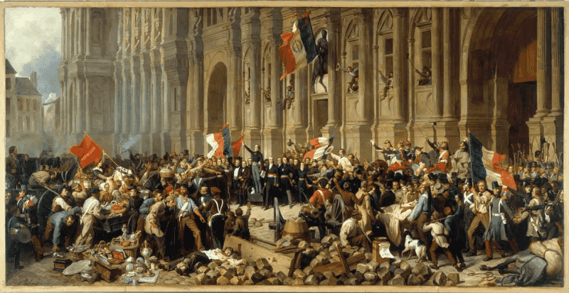 Lamartine devant l'hôtel de ville de Paris le 25 février 1848 refuse le drapeau rouge (1848), par Félix Philippoteaux