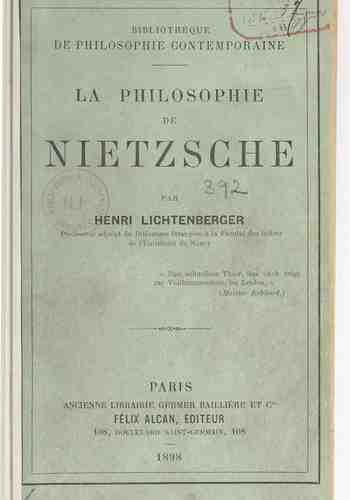 Page de titre de l'ouvrage 'La Philosophie de Nietzsche' par Henri Lichtenberger, publié en 1898