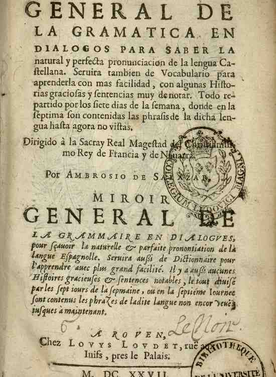 Page de titre de la réédition de 1627 du Miroir général d'Ambrosio de Salazar