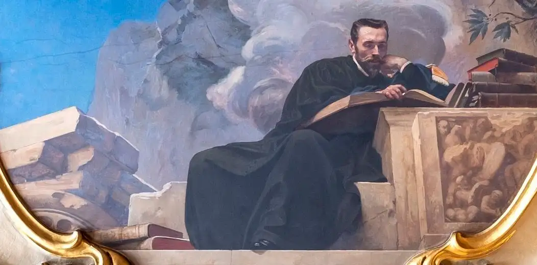 Portrait d'un universitaire du XIXe siècle dans sa bibliothèque