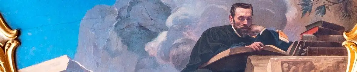 Portrait d'un universitaire du XIXe siècle dans sa bibliothèque