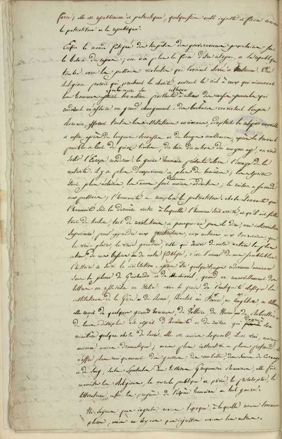Page manuscrite du projet d'une thèse sur Thucydide et portant un tampon indiquant Bibliothèque de Mr Cousin