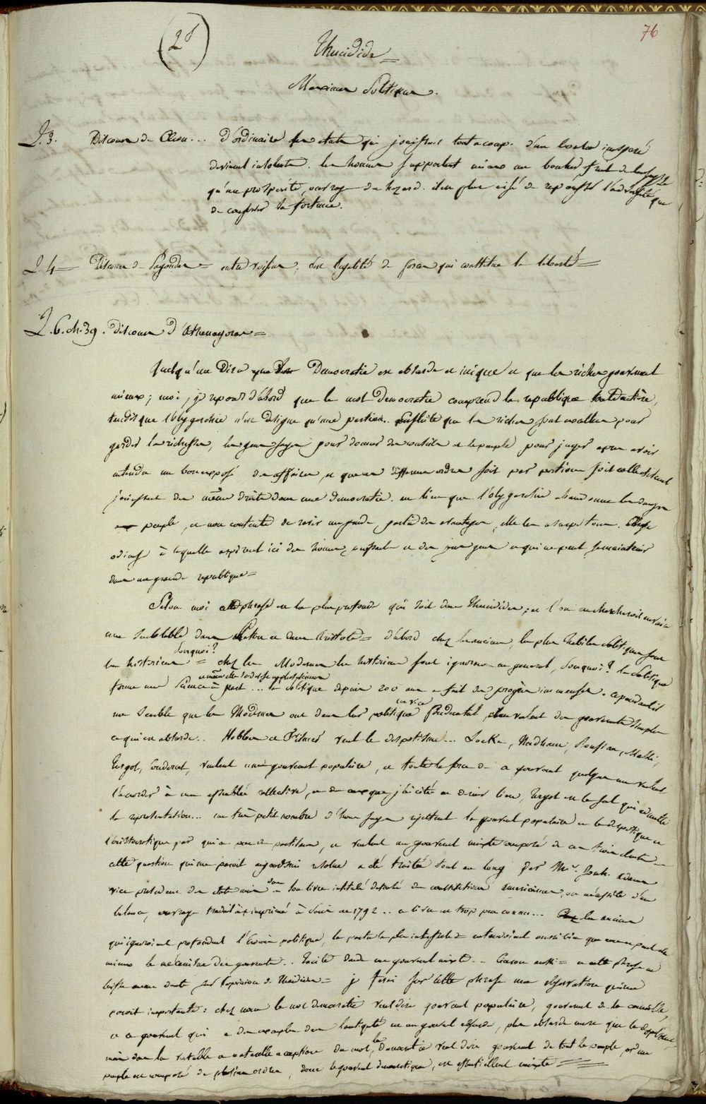 Manuscript page titled 'Thucydide --- Maximes politiques'.