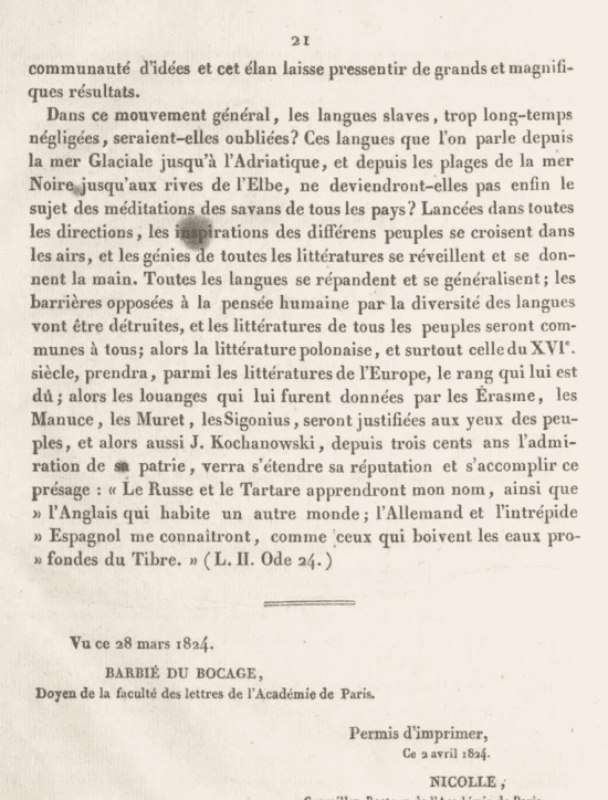 Page d'une thèse présentant un texte imprimé avec permis d'imprimer.