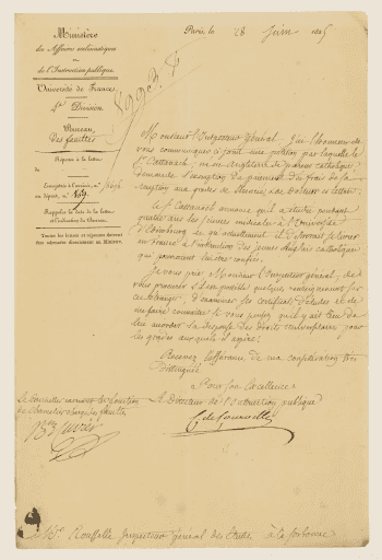 Texte manuscrit à l'encre noire inscrit sur un courrier à en-tête du ministère de l'instruction publique.
