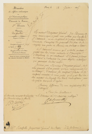 Handwritten text in black ink on a letter with the letterhead of the Ministry of Public Instruction.