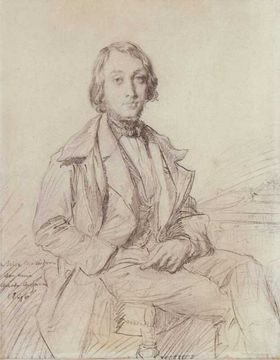 Graphite drawing of a seated man dressed in mid-19th-century fashion.