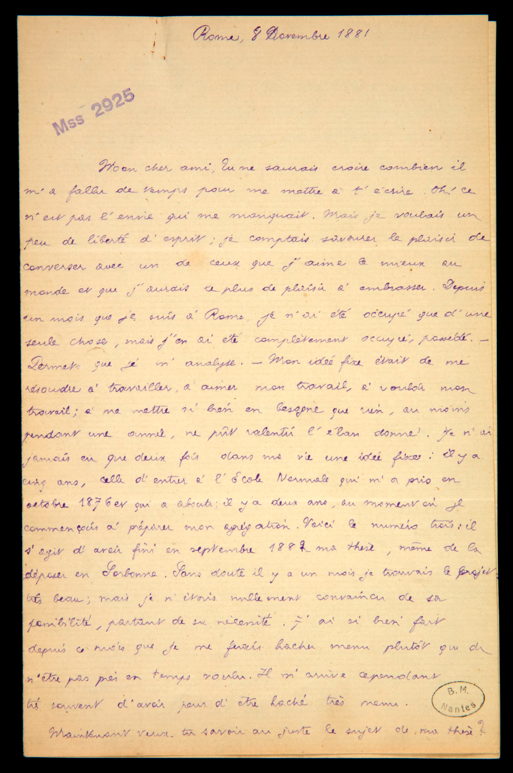 Handwritten letter, recto.