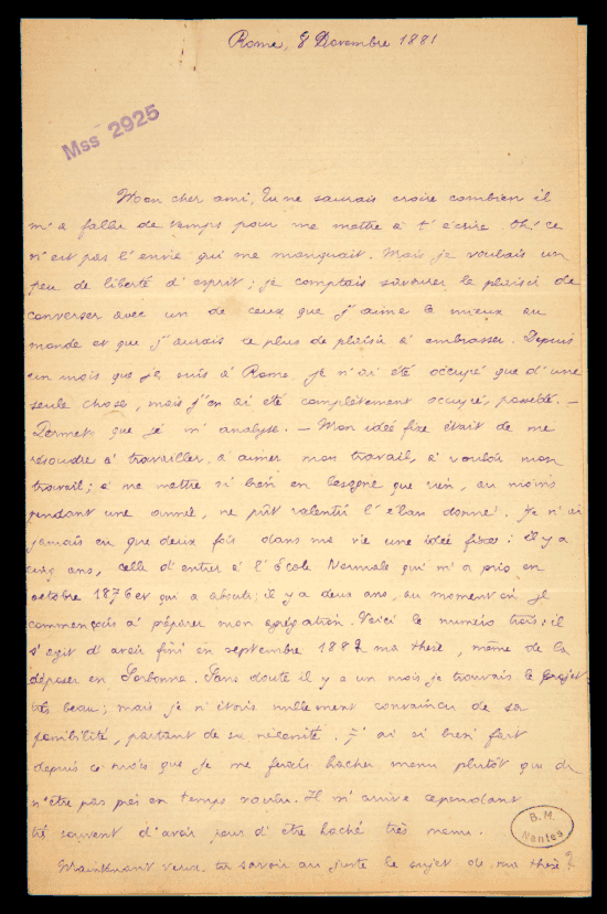 Lettre manuscrite recto.
