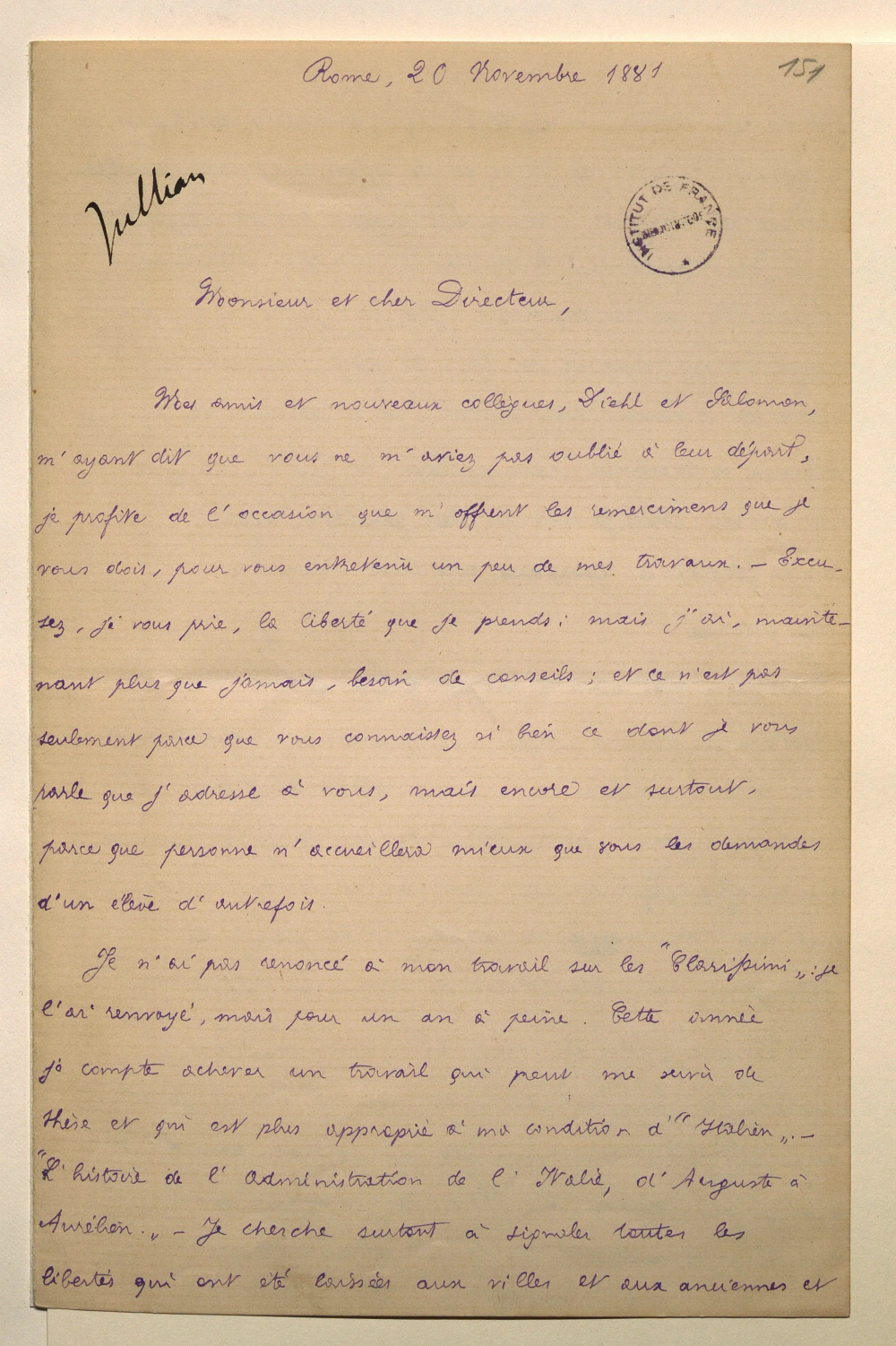 Handwritten letter, part 1.