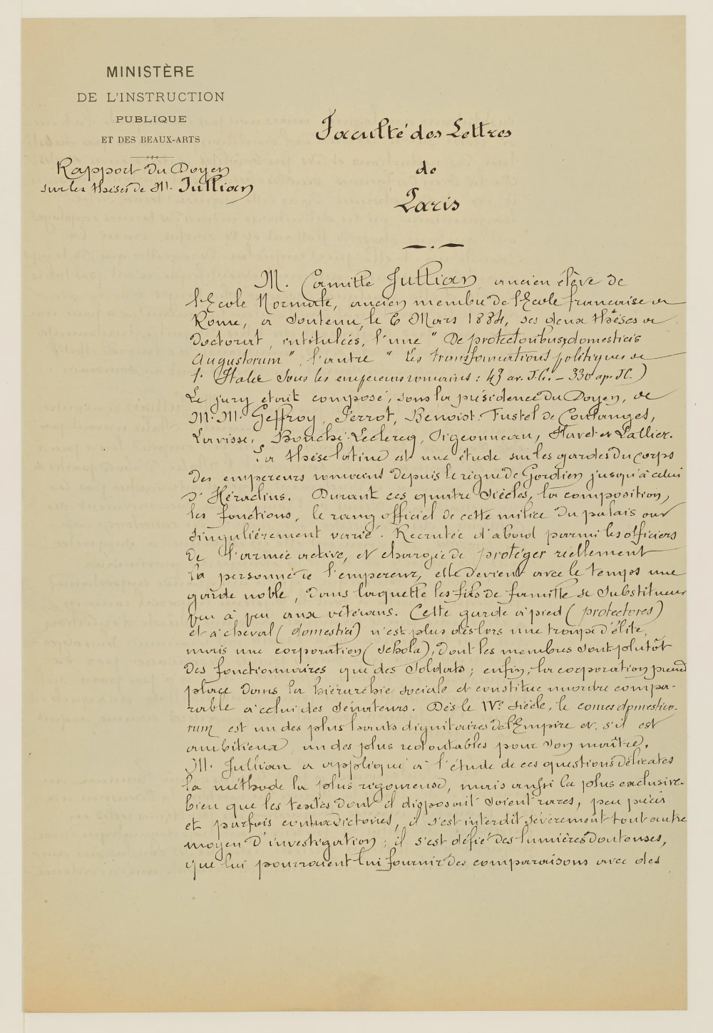 First page with the letterhead of the Ministry of Public Instruction and handwritten text in black ink.