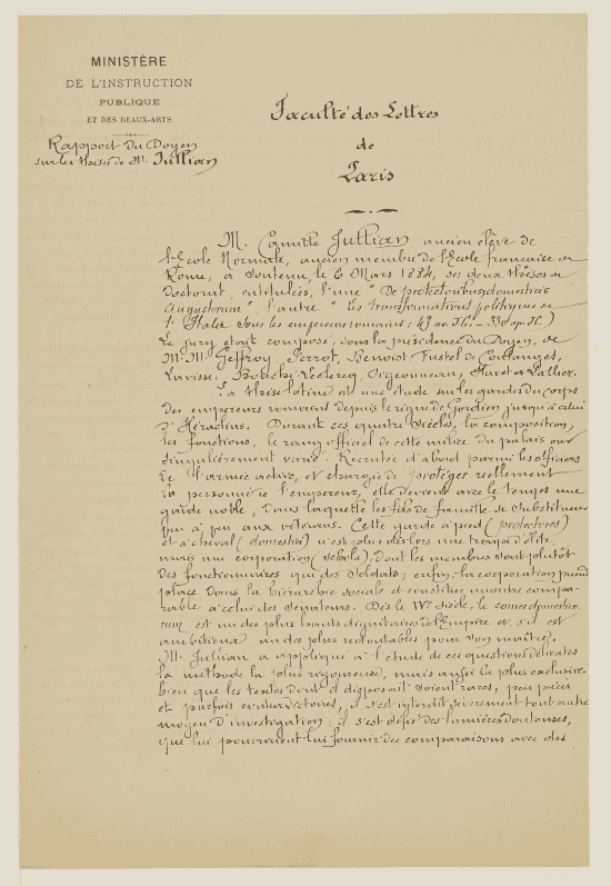 Première page avec en-tête du ministère de l'instruction publique et texte manuscrit à l'encre noire.