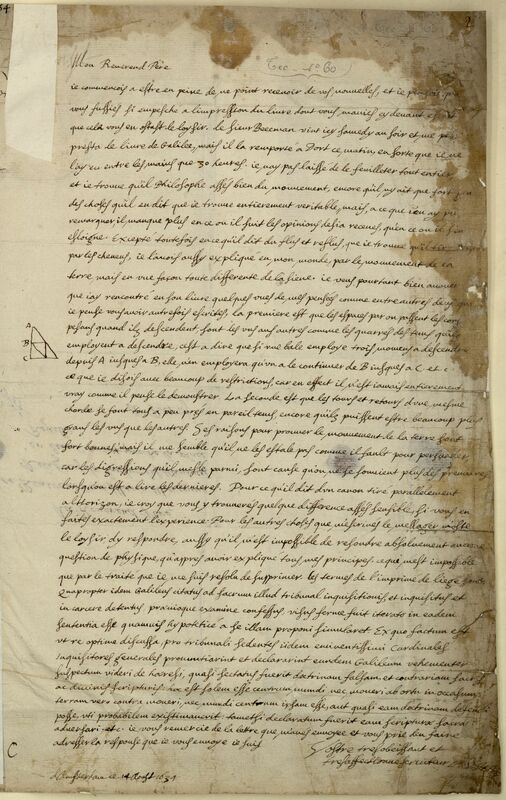 Lettre autographe manuscrite de René Descartes au Père Mersenne