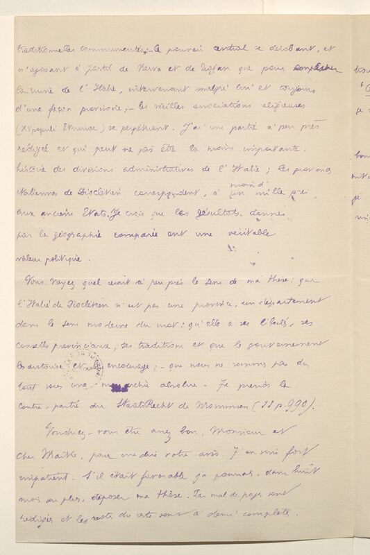 Deuxième page d'une lettre manuscrite écrite à l'encre bleue