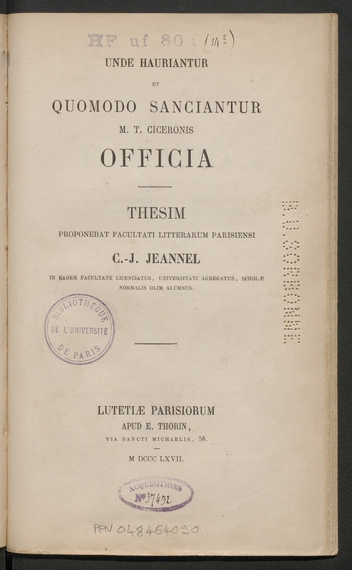 Unde hauriantur et quomodo sanciantur M. T. Ciceronis Officia