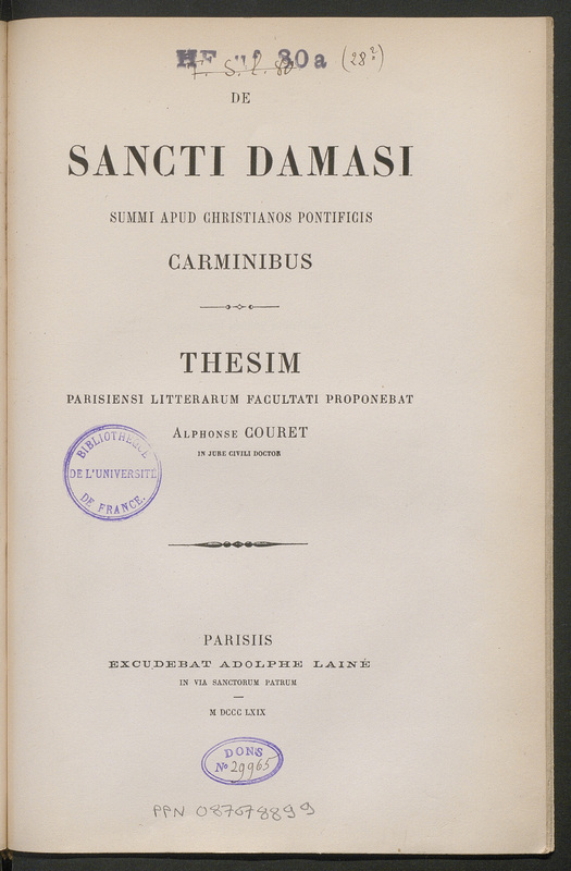 De Sancti Damasi summi apud christianos pontificis carminibus