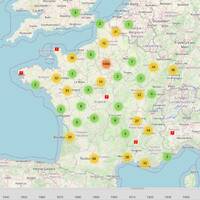 Carte de France indiquant le nombre de thèses imprimées par ville