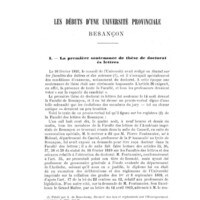 Première page d'un texte imprimé décrivant la première soutenance de thèse de doctorat ès lettres