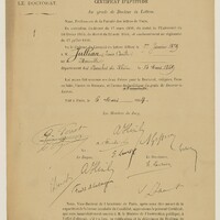 page imprimée avec en-tête de la Faculté des Lettres de Paris et signatures des membres du jury